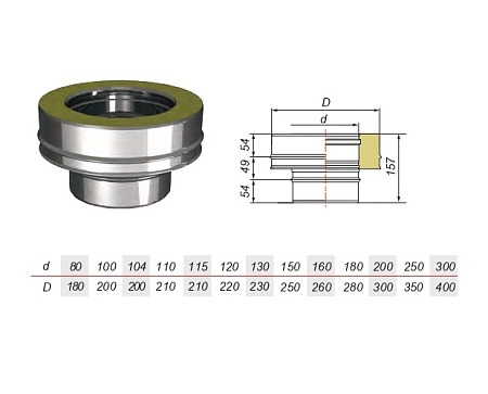 Переходник моно-термо V50R нерж Aisi 321 0.5мм/304 0.5мм