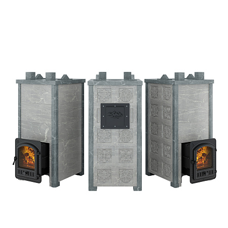 Печь для бани Эверест "Легкий пар Профи" в облицовке Талькохлорит, Резная (2 стороны) S-50 мм