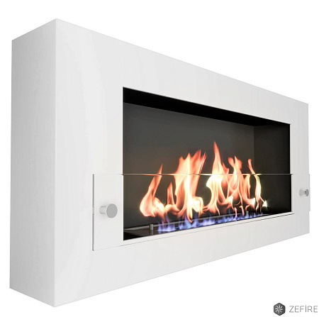 Биокамин Orion 900 с белой рамкой со стеклом (ZeFire)