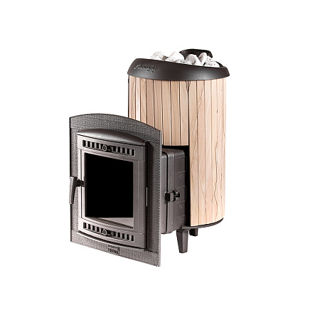 Печь банная "Атмосфера-L" в ламелях "Окаменевшее дерево" наборный рисунок