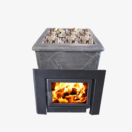 Печь-камин для бани "Флагман" 15 в КАМЕННОЙ ОБЛИЦОВКЕ