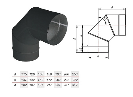 Отвод VBR 90° нерж AISI 439 0.8 черный