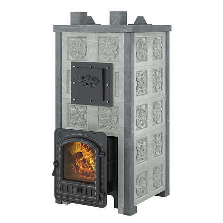 Печь для бани Эверест "Легкий пар Профи" в облицовке Талькохлорит, Резная (2 стороны + фасад) S-50 м