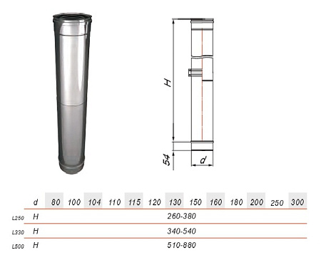 Труба телескопическая на расширителе матовая L=500 мм Aisi 321 0.5мм