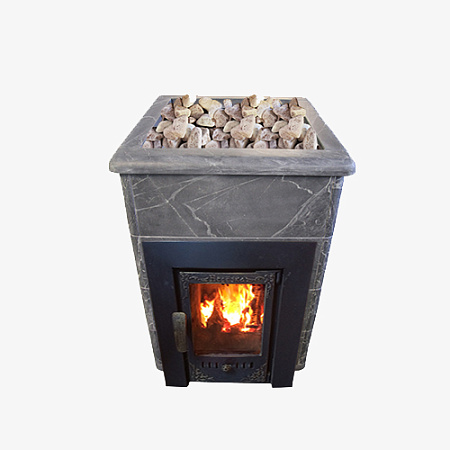 Печь-камин для бани "Викинг" 15 Д-2  в КАМЕННОЙ ОБЛИЦОВКЕ